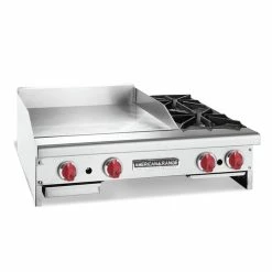 Gas Griddles American Range AR72-60G2OB 72" W Countertop Gas Griddle With (2) Open Burners With Manual Controls