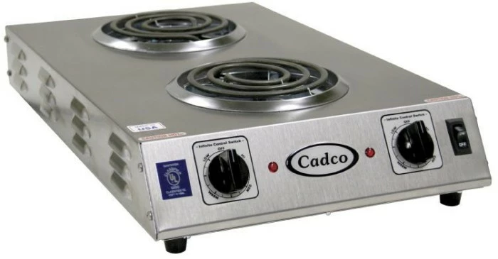 Commercial Hot Plates Cadco CDR-1TFB Portable Electric Double Space Saver Hot Plate 6" Burners 3 Commercial Hot Plates Cadco CDR-1TFB Portable Electric Double Space Saver Hot Plate 6" Burners