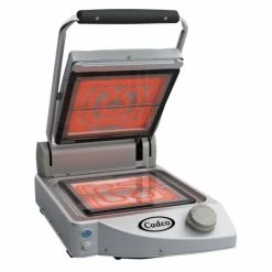 Panini Press Cadco CPG-10FC(220) Single Panini Grill With Smooth Clear Glass-Ceramic Plates, 220V