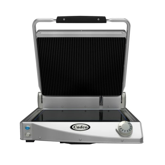 Panini Press Cadco CPG-15 Jumbo Single Panini Grill With Ribbed Top, Black Glass Ceramic Plates, 204-308V 3 Panini Press Cadco CPG-15 Jumbo Single Panini Grill With Ribbed Top, Black Glass Ceramic Plates, 204-308V