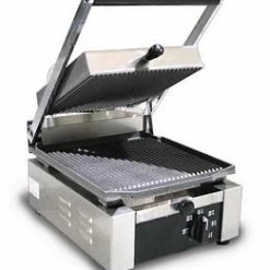 Omcan Food Machinery Panini Press Omcan (FMA) 11375 Single Panini Grill With Grooved Top And Bottom 10" X 9"