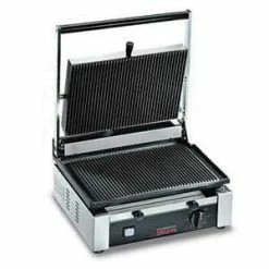 Omcan Food Machinery Panini Press Omcan (FMA) 11377 Single Panini Grill With Grooved Top And Bottom 10" X 14"
