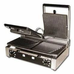 Omcan Food Machinery Panini Press Omcan (FMA) 11378 Double Panini Grill With Grooved Top And Bottom 10" X 19"