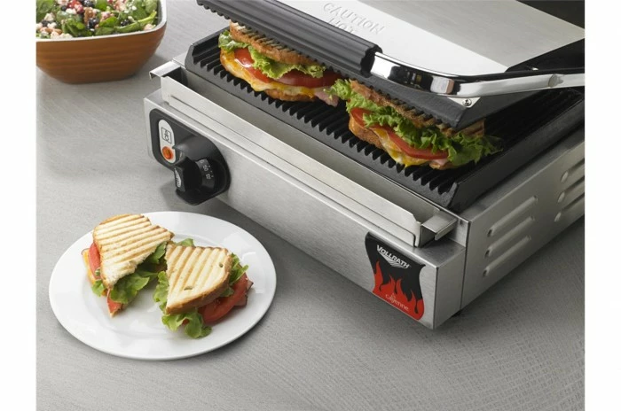 Panini Press Vollrath 40794 Grooved Top & Bottom Panini Sandwich Grill 13-1/2" X 9-1/8" Cooking Surface 3 Panini Press Vollrath 40794 Grooved Top & Bottom Panini Sandwich Grill 13-1/2" X 9-1/8" Cooking Surface